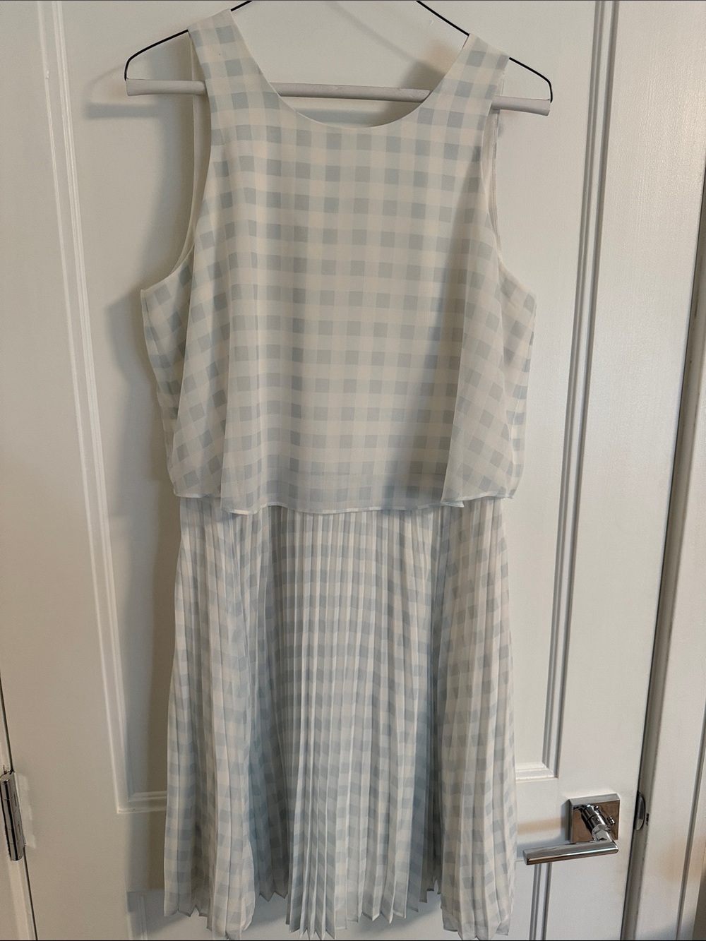 Ann Taylor woman’s dress Pale Blue and White Gingham Layered Chiffon Dress
